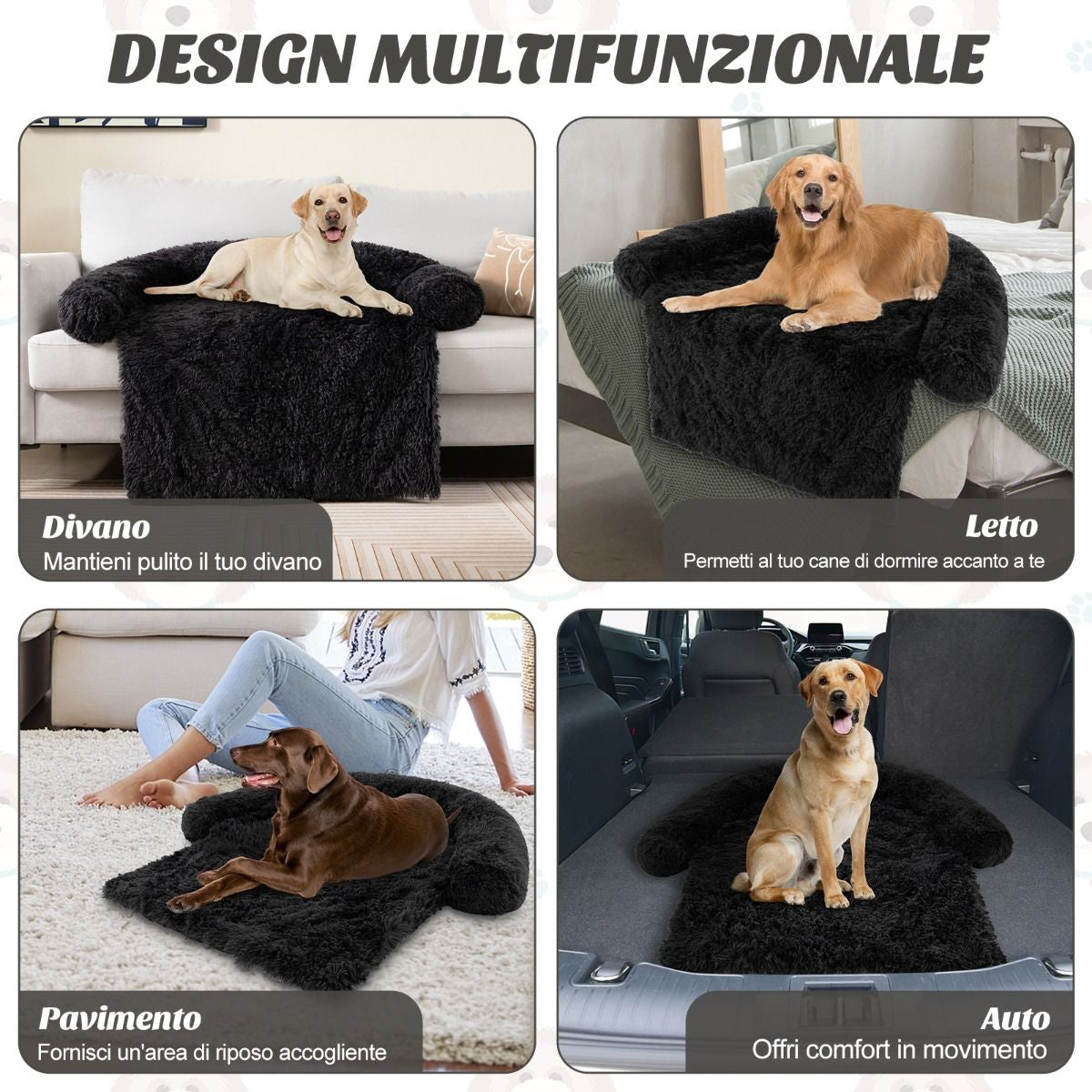 Cuccia per Cani in Peluche Con Fondo Antiscivolo Copertura Rimovibile E Lavabile, Letto Divano per Cani O Gatti 2 Colori 3 Dimensioni