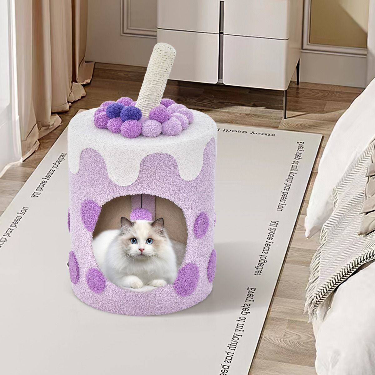 Albero per Gatti a Forma Di Bubble Tea, Mobile per Gatti Con Tiragraffi in Sisal Palline Appese 2 Colori