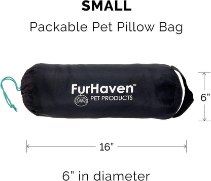 Small Dog Bed Trail Pup Travel Pillow Mat W/Stuff Sack, Washable - Aqua/Granite Gray, Small
