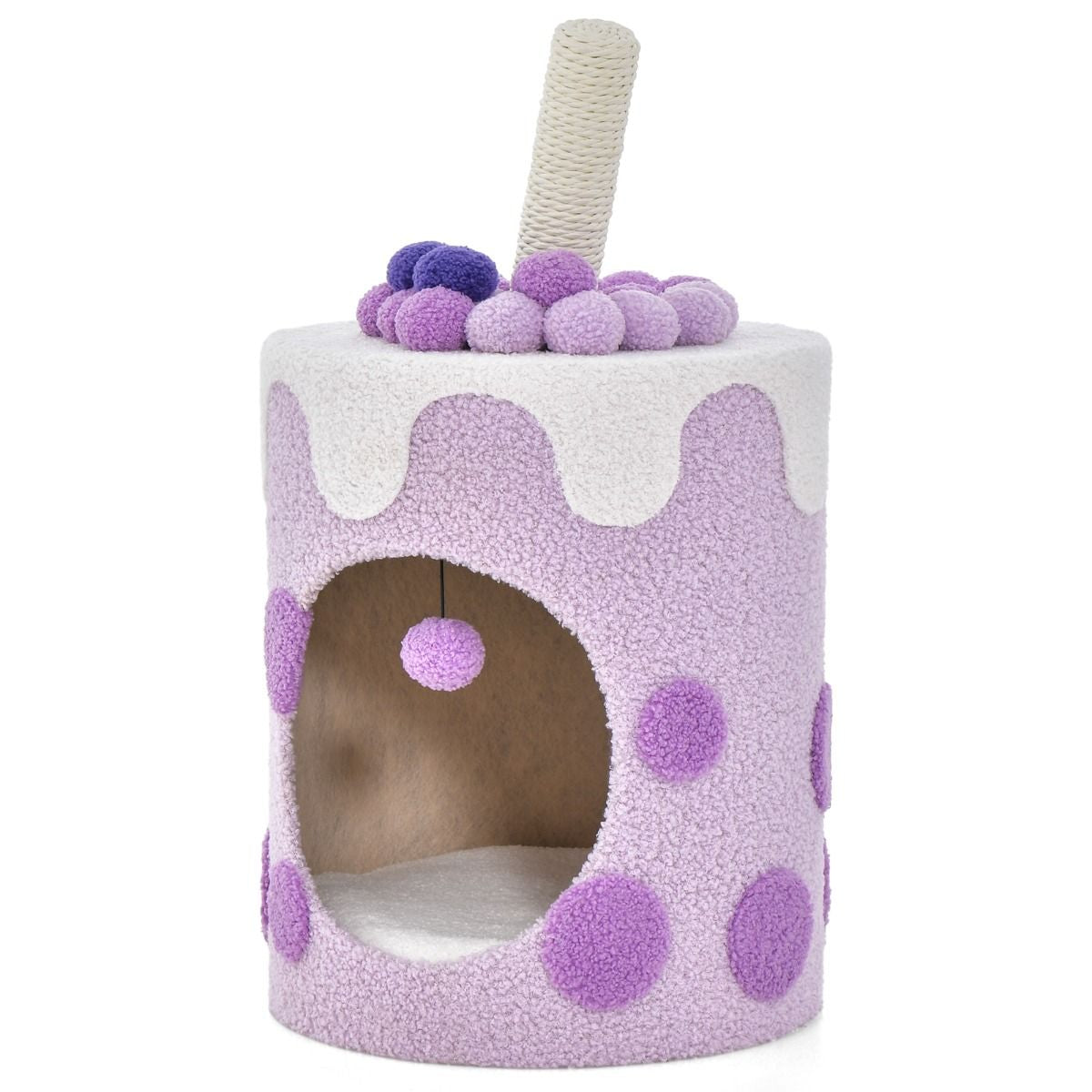 Albero per Gatti a Forma Di Bubble Tea, Mobile per Gatti Con Tiragraffi in Sisal Palline Appese 2 Colori