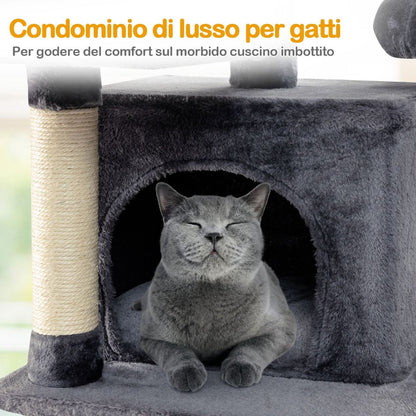 Tiragraffi Multilivello per Gatti Con 3 Trespoli in Felpato E 2 Casette, Centro Attività per Gatti Da Interno