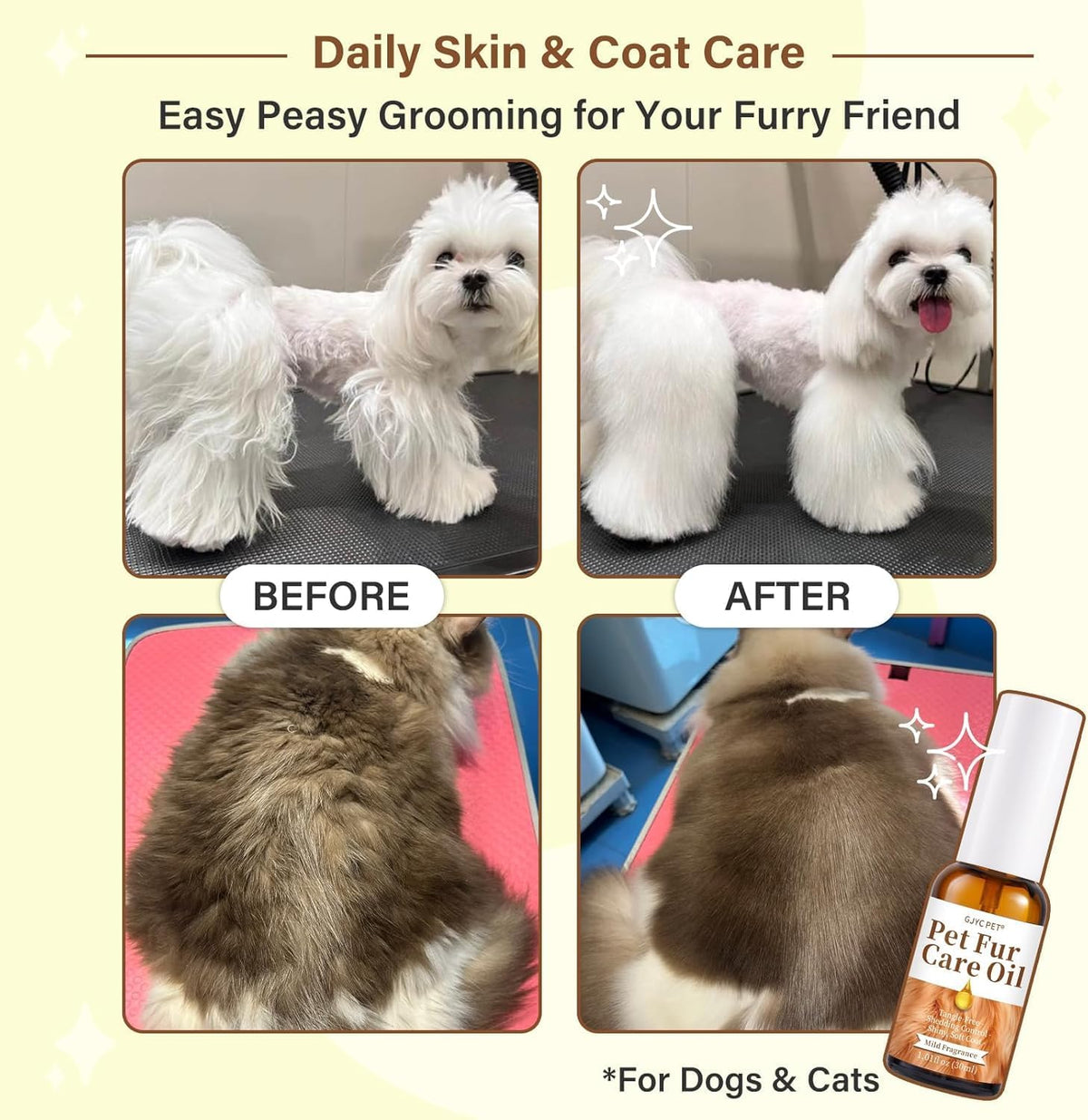 Olio per La Cura Della Pelliccia Di Cani E Gatti – Senza Risciacquo, Rimuove Grovigli E Dona Lucentezza, Arricchito Con Collagene E Oli Naturali, 30 Ml (Fragranza Delicata)