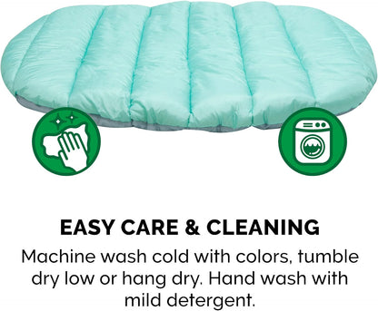 Small Dog Bed Trail Pup Travel Pillow Mat W/Stuff Sack, Washable - Aqua/Granite Gray, Small