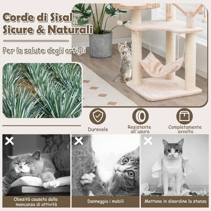 Torre per Gatti Alta 121Cm Con Casetta in Pelo Grande Letto Amaca, Centro Di Attività per Gattini Naturale