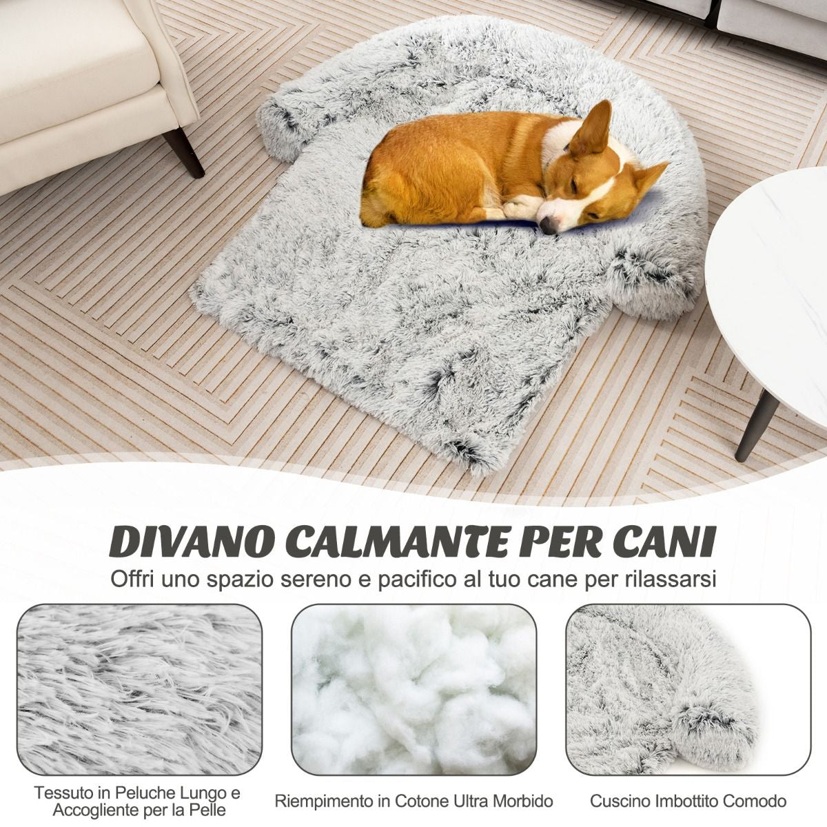 Cuccia per Cani in Peluche Con Fondo Antiscivolo Copertura Rimovibile E Lavabile, Letto Divano per Cani O Gatti 2 Colori 3 Dimensioni