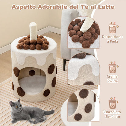 Albero per Gatti a Forma Di Bubble Tea, Mobile per Gatti Con Tiragraffi in Sisal Palline Appese 2 Colori