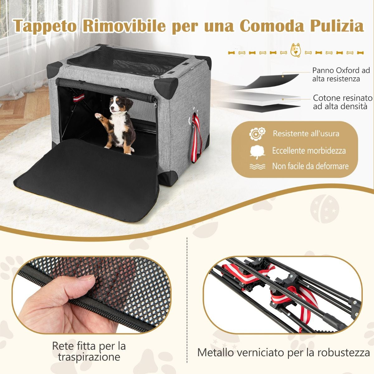 Trasportino per Cani Pieghevole Con 3 Aperture Telaio in Metallo, Kennel Portatile Morbido Da Viaggio 3 Dimensioni