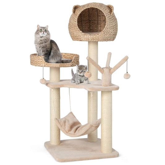 Torre per Gatti Alta 121Cm Con Casetta in Pelo Grande Letto Amaca, Centro Di Attività per Gattini Naturale