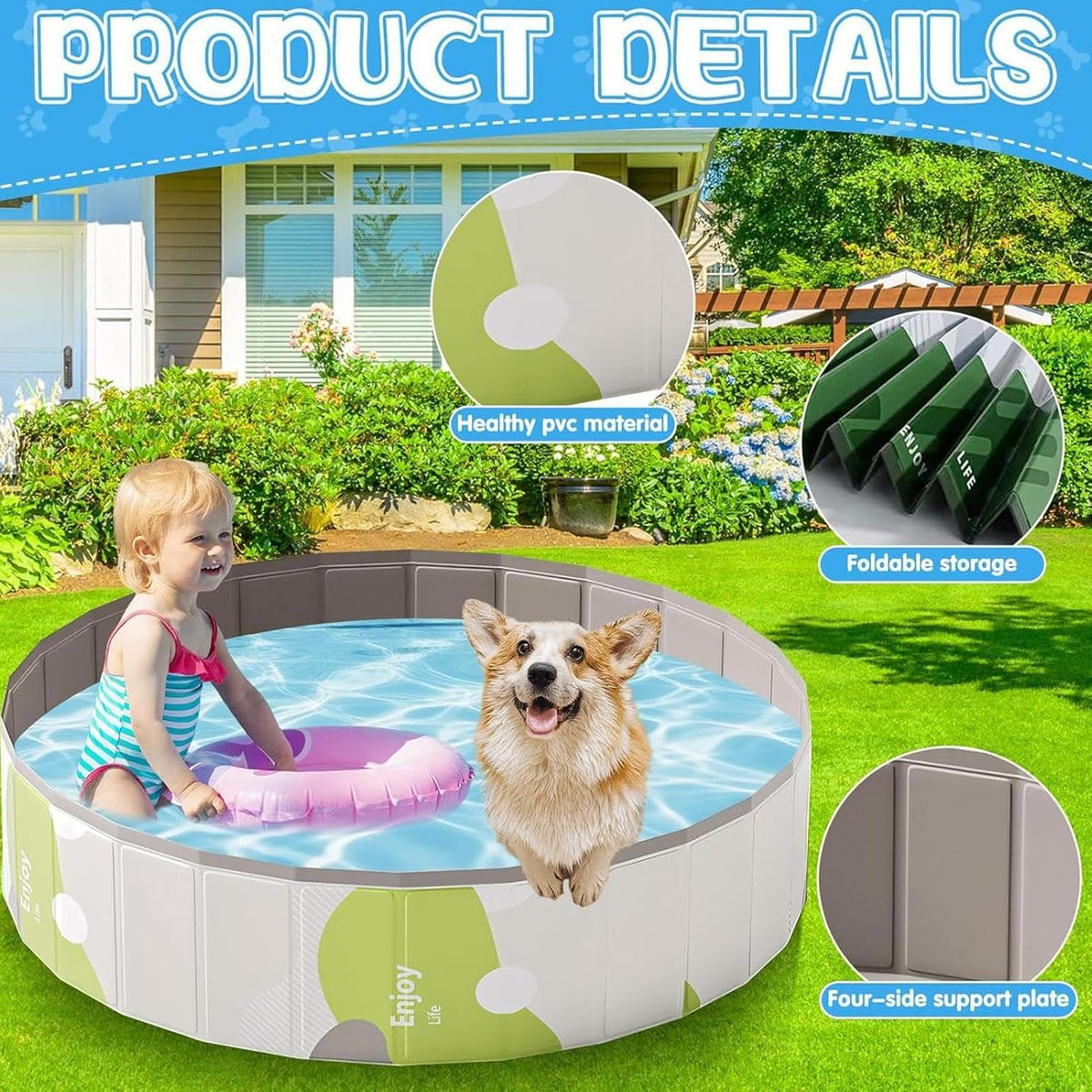 Pet Pools - for Large Dogs | PVC Foldable Stock Tank with Robust Walls & Vivid Finish Matte Texture For, Play, Outdoor, Indoor, Camping, Home and Professional Park Play Activity