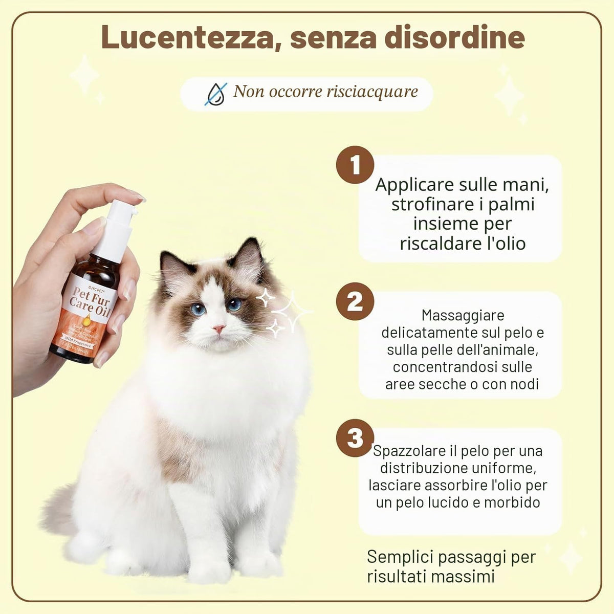 Olio per La Cura Della Pelliccia Di Cani E Gatti – Senza Risciacquo, Rimuove Grovigli E Dona Lucentezza, Arricchito Con Collagene E Oli Naturali, 30 Ml (Fragranza Delicata)