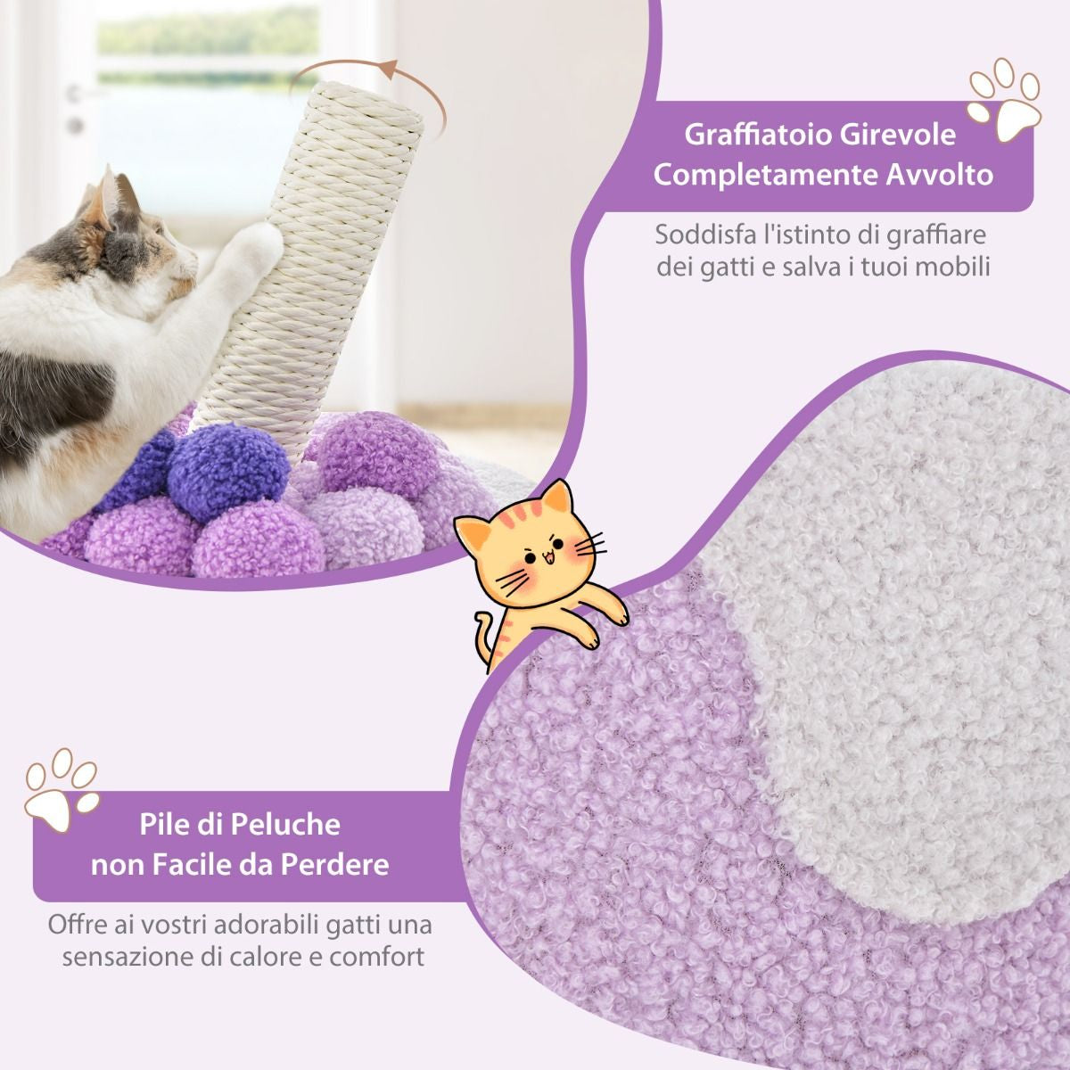 Albero per Gatti a Forma Di Bubble Tea, Mobile per Gatti Con Tiragraffi in Sisal Palline Appese 2 Colori
