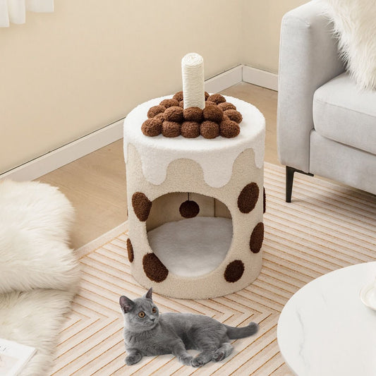 Albero per Gatti a Forma Di Bubble Tea, Mobile per Gatti Con Tiragraffi in Sisal Palline Appese 2 Colori