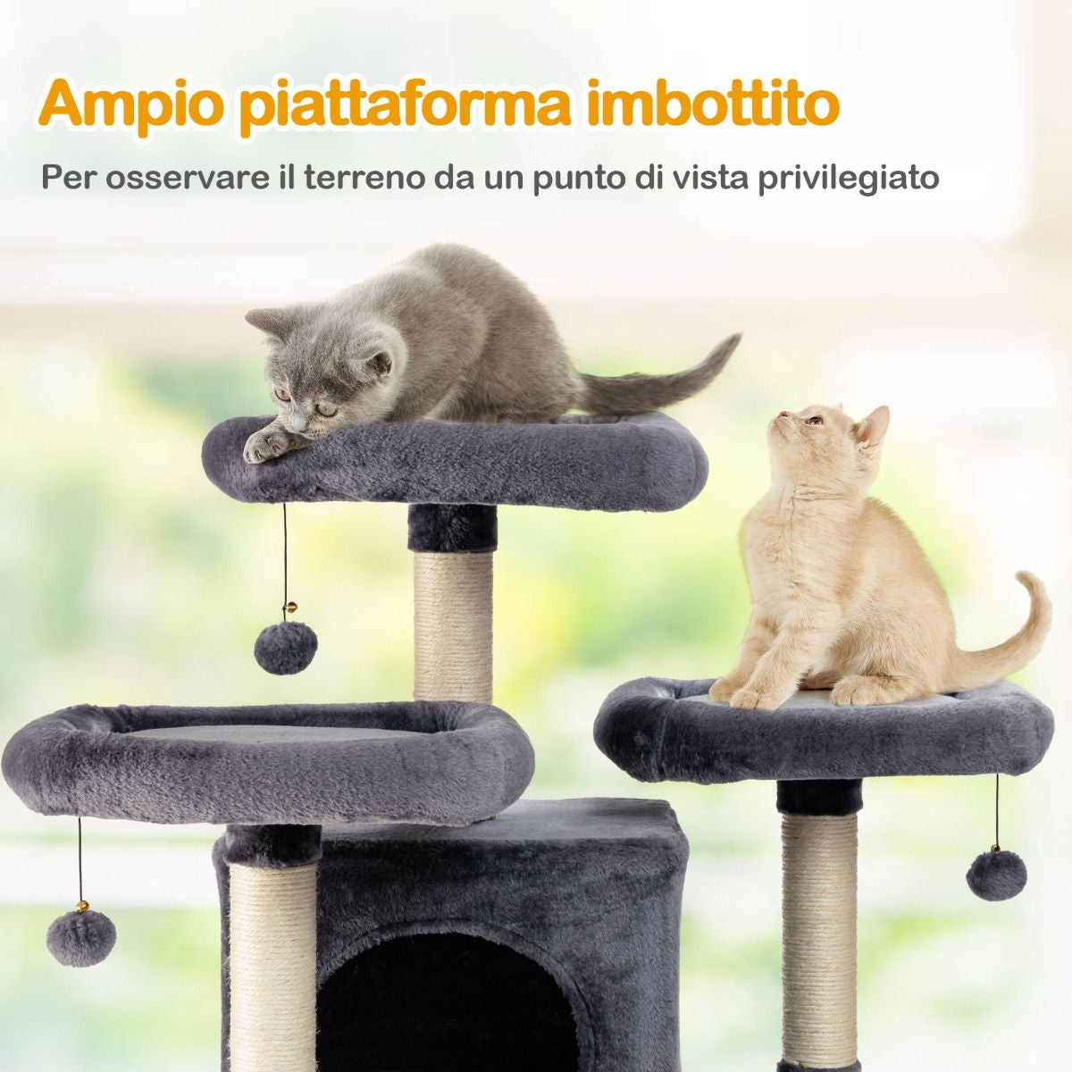 Tiragraffi Multilivello per Gatti Con 3 Trespoli in Felpato E 2 Casette, Centro Attività per Gatti Da Interno