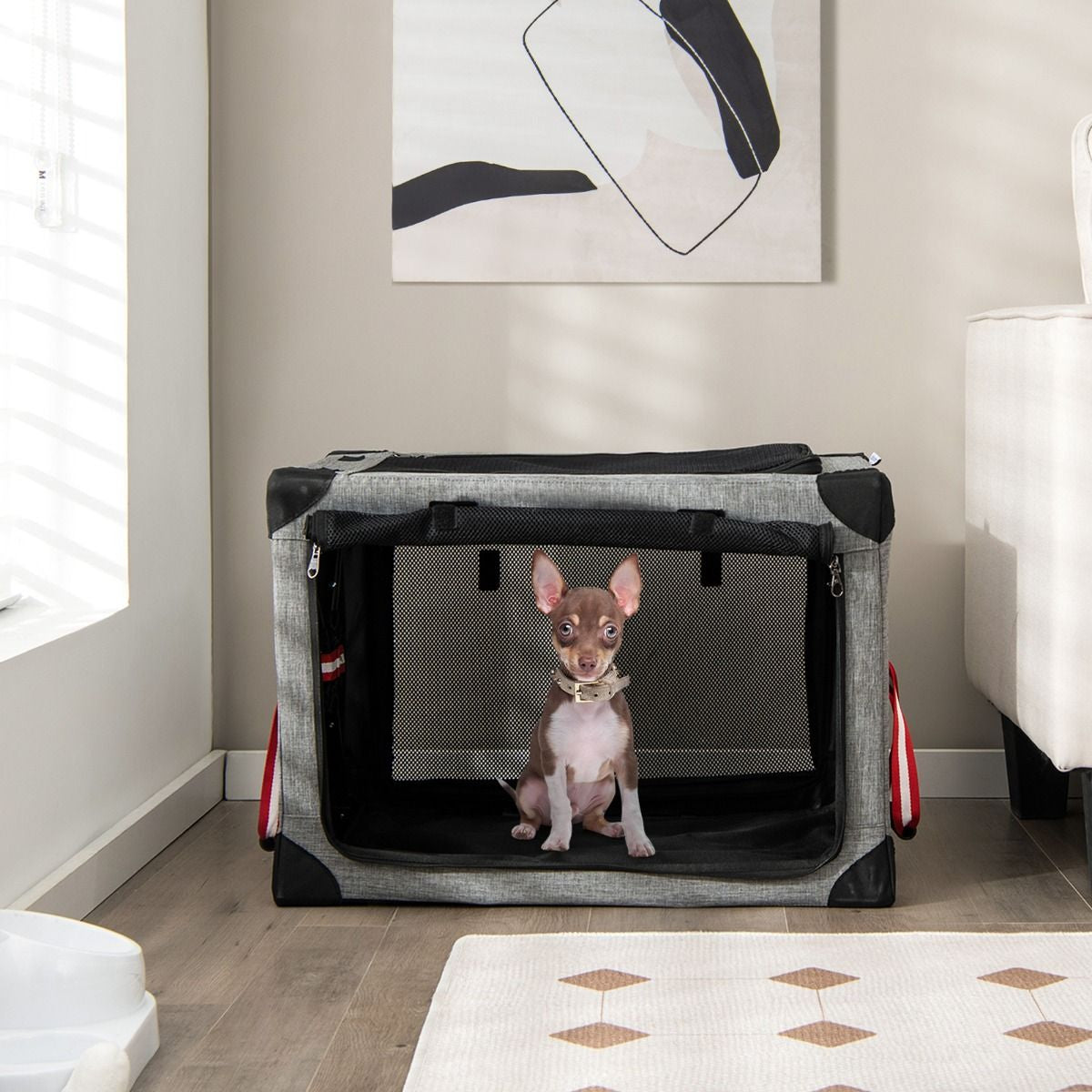 Trasportino per Cani Pieghevole Con 3 Aperture Telaio in Metallo, Kennel Portatile Morbido Da Viaggio 3 Dimensioni