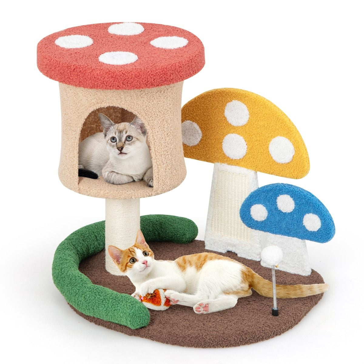 Albero per Gatti 4-In-1 Con Condo E Piattaforma Palo Avvolto in Sisal, Torre per Gattini a Forma Di Fungo Colorato