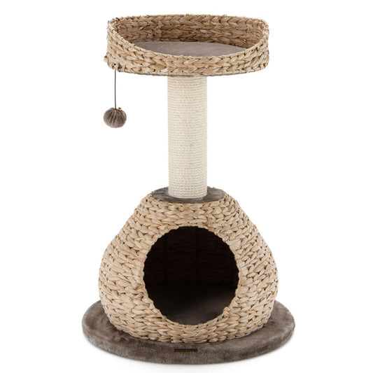 Albero per Gatti Da Interno Con Palo Tiragraffi in Sisal Naturale, Centro Attività Torre Con Pallina Appesa Marrone