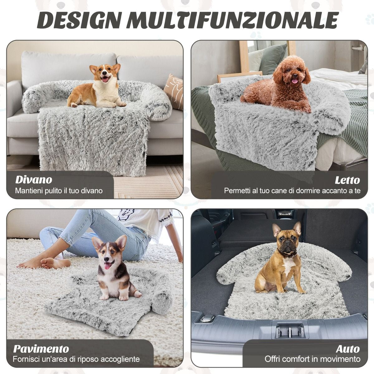Cuccia per Cani in Peluche Con Fondo Antiscivolo Copertura Rimovibile E Lavabile, Letto Divano per Cani O Gatti 2 Colori 3 Dimensioni