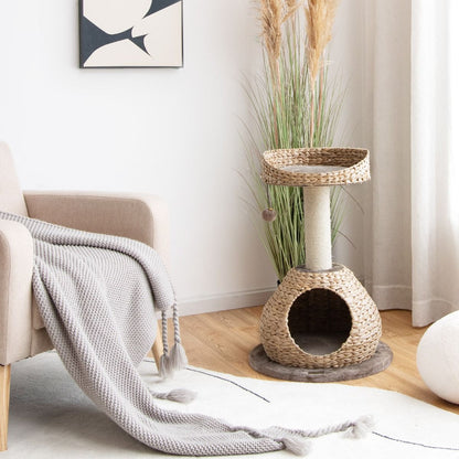 Albero per Gatti Da Interno Con Palo Tiragraffi in Sisal Naturale, Centro Attività Torre Con Pallina Appesa Marrone