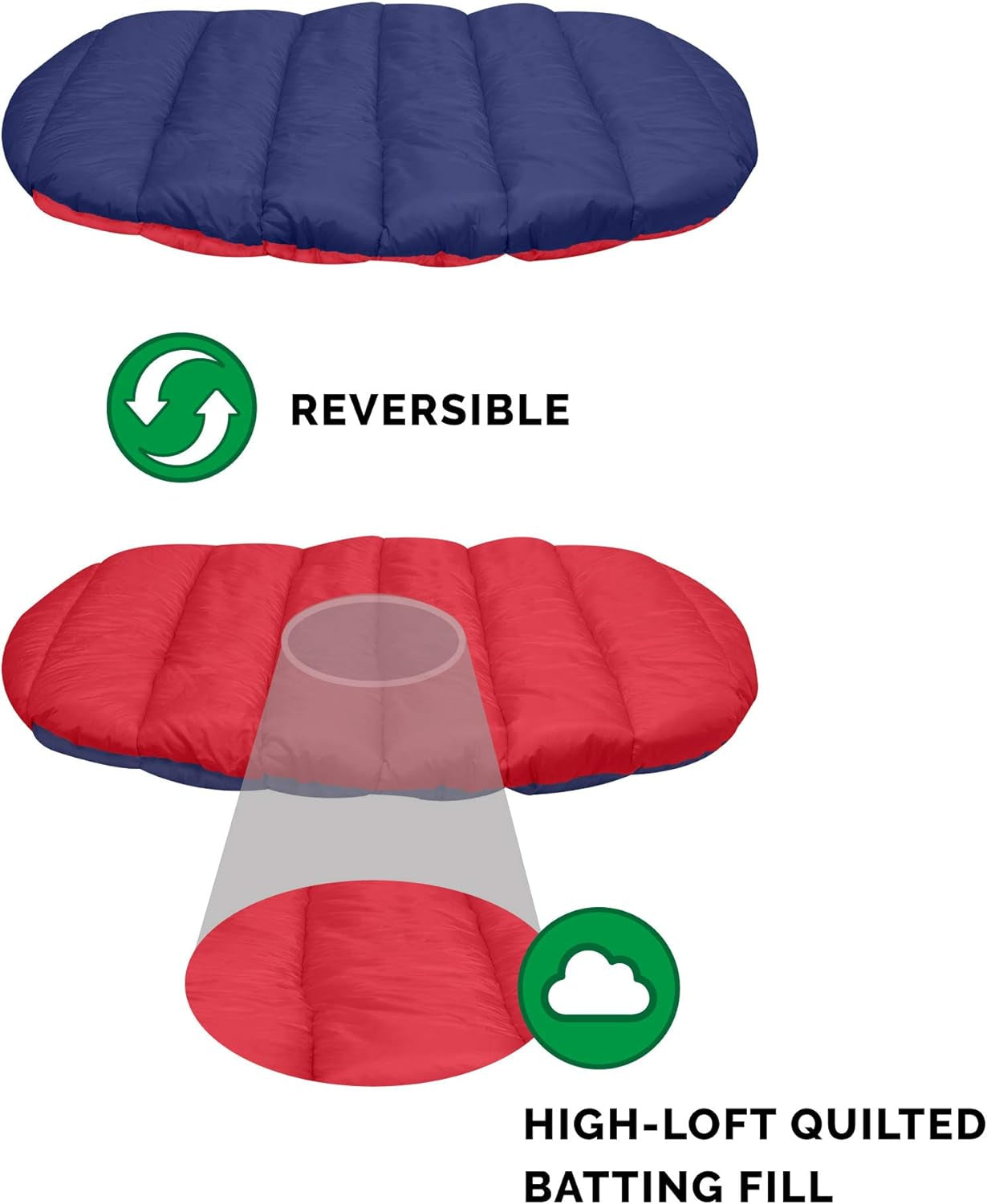 Large Dog Bed Trail Pup Travel Pillow Mat W/Stuff Sack, Washable - Flame Red/True Blue, Large
