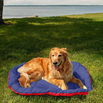 Large Dog Bed Trail Pup Travel Pillow Mat W/Stuff Sack, Washable - Flame Red/True Blue, Large