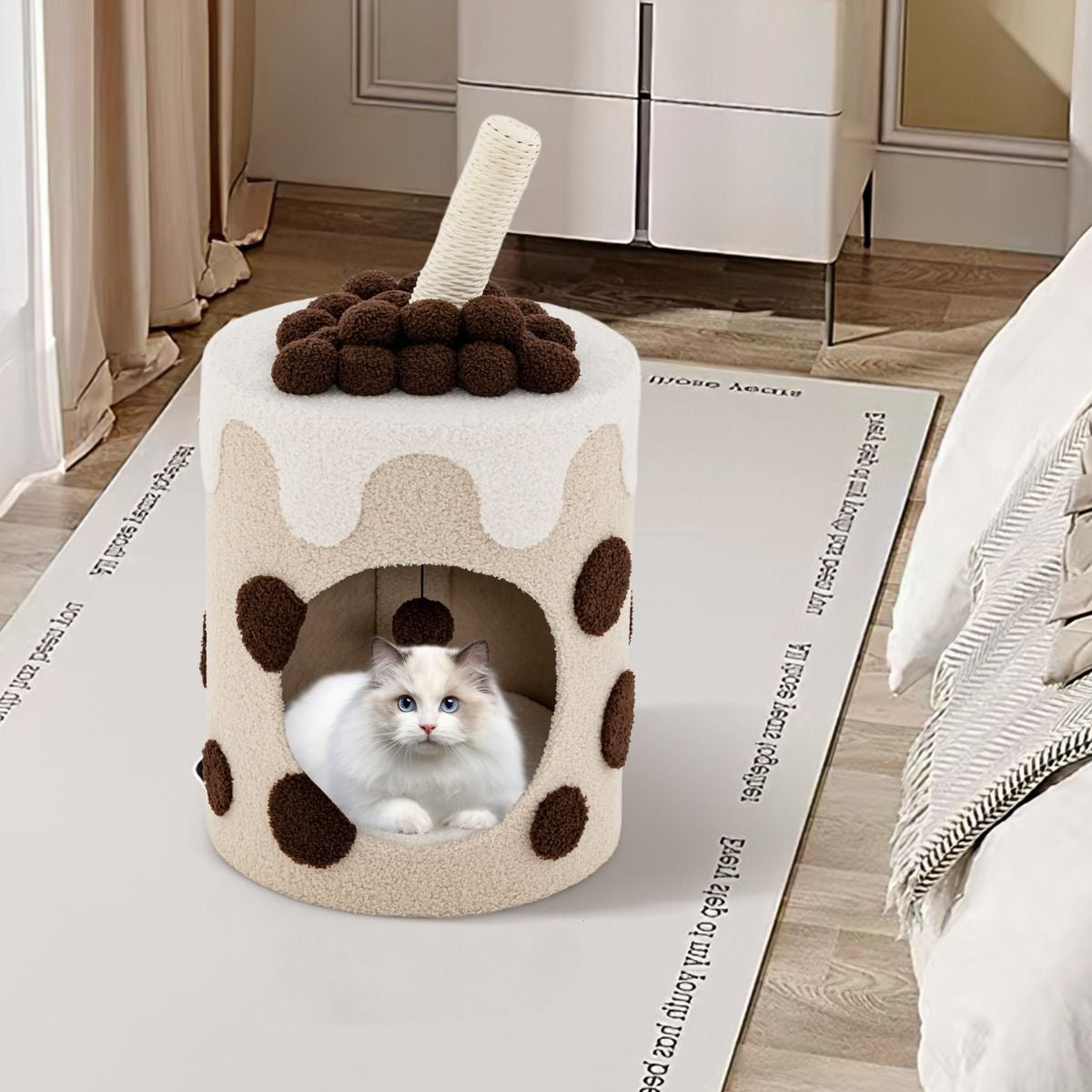 Albero per Gatti a Forma Di Bubble Tea, Mobile per Gatti Con Tiragraffi in Sisal Palline Appese 2 Colori