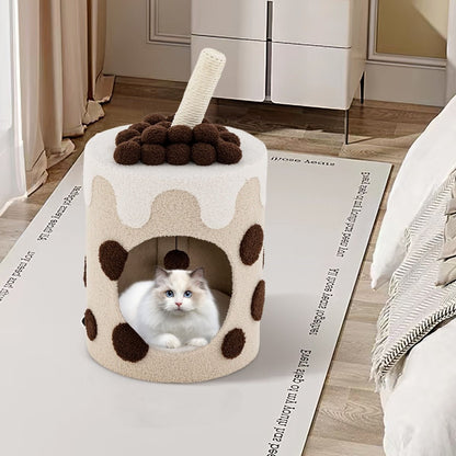 Albero per Gatti a Forma Di Bubble Tea, Mobile per Gatti Con Tiragraffi in Sisal Palline Appese 2 Colori