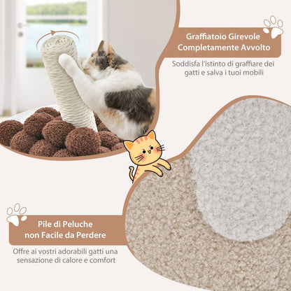 Albero per Gatti a Forma Di Bubble Tea, Mobile per Gatti Con Tiragraffi in Sisal Palline Appese 2 Colori