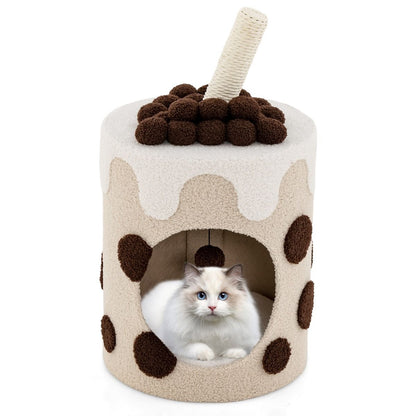 Albero per Gatti a Forma Di Bubble Tea, Mobile per Gatti Con Tiragraffi in Sisal Palline Appese 2 Colori