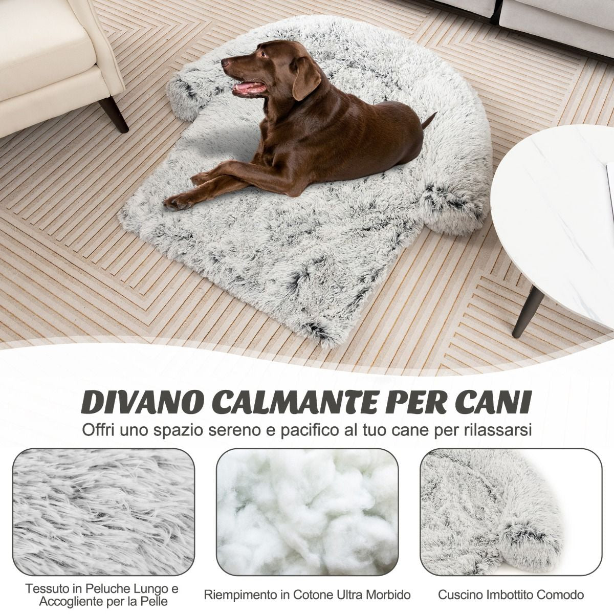 Cuccia per Cani in Peluche Con Fondo Antiscivolo Copertura Rimovibile E Lavabile, Letto Divano per Cani O Gatti 2 Colori 3 Dimensioni