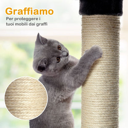 Tiragraffi Multilivello per Gatti Con 3 Trespoli in Felpato E 2 Casette, Centro Attività per Gatti Da Interno