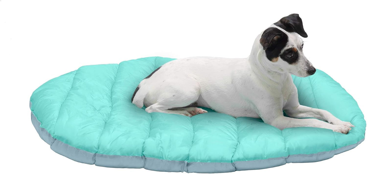 Small Dog Bed Trail Pup Travel Pillow Mat W/Stuff Sack, Washable - Aqua/Granite Gray, Small