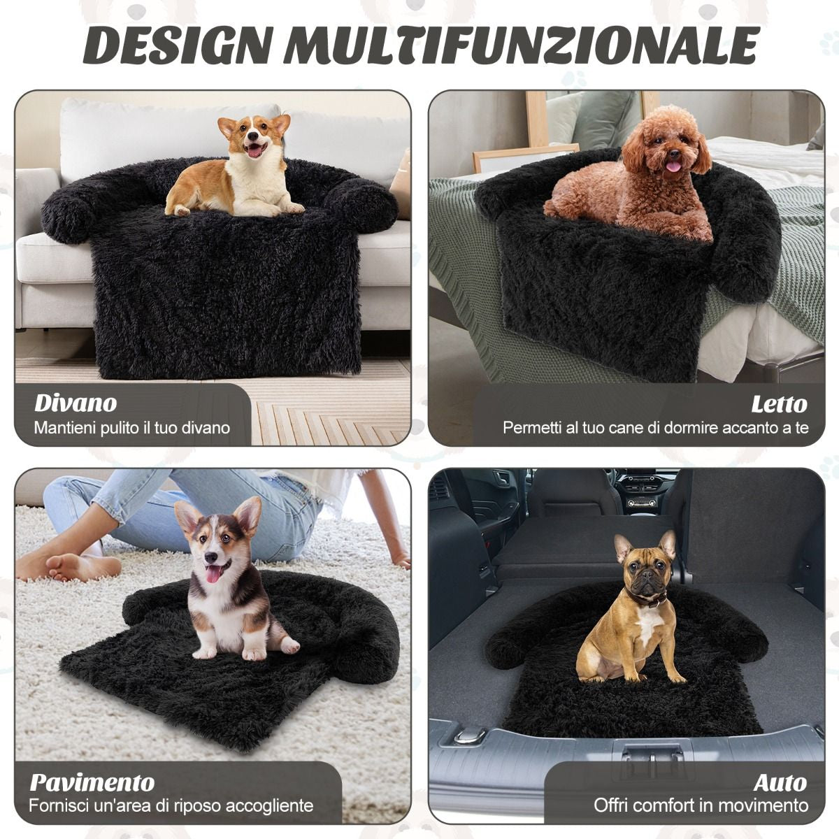 Cuccia per Cani in Peluche Con Fondo Antiscivolo Copertura Rimovibile E Lavabile, Letto Divano per Cani O Gatti 2 Colori 3 Dimensioni