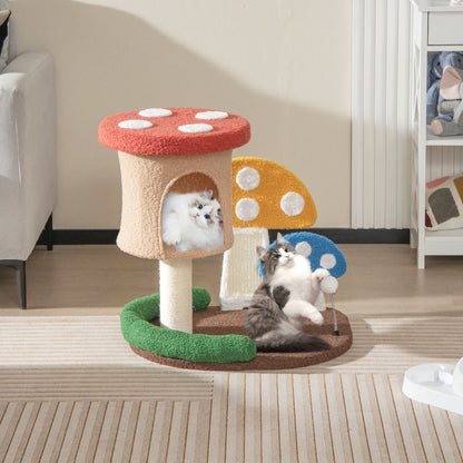 Albero per Gatti 4-In-1 Con Condo E Piattaforma Palo Avvolto in Sisal, Torre per Gattini a Forma Di Fungo Colorato