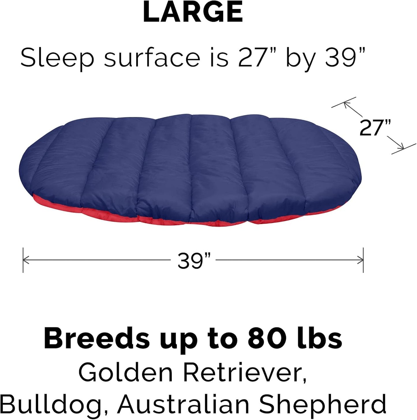 Large Dog Bed Trail Pup Travel Pillow Mat W/Stuff Sack, Washable - Flame Red/True Blue, Large