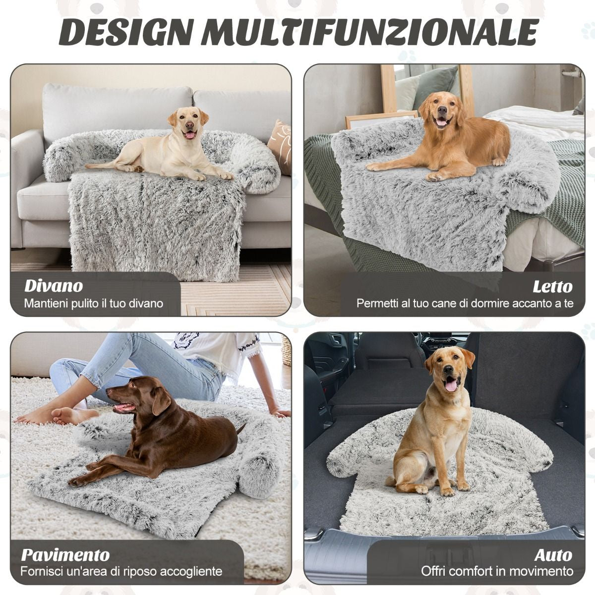 Cuccia per Cani in Peluche Con Fondo Antiscivolo Copertura Rimovibile E Lavabile, Letto Divano per Cani O Gatti 2 Colori 3 Dimensioni