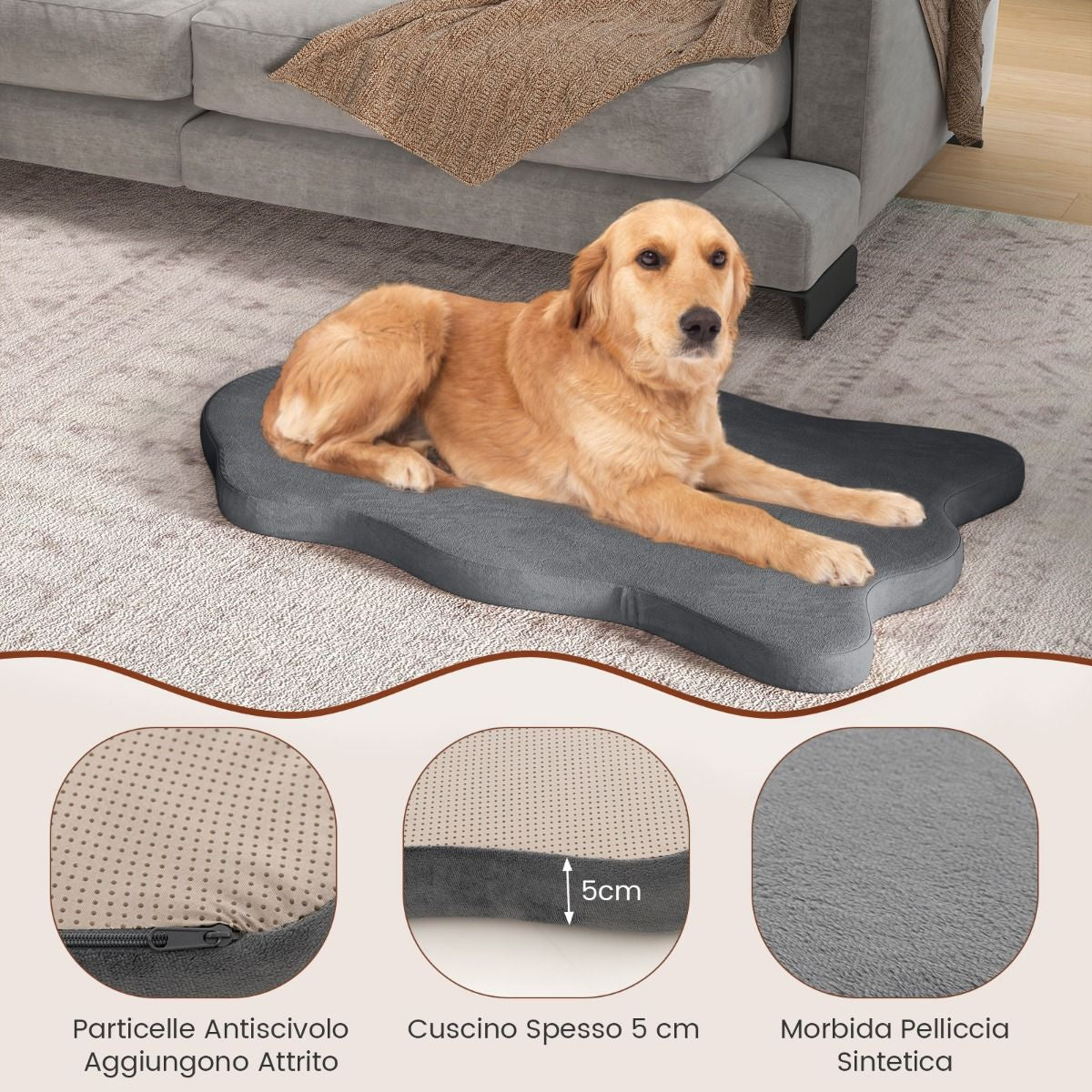 Cuscino per Cani Impermeabile, Cuscino Ortopedico per Cani Con Supporto in Memory Foam Copertura Rimovibile 2 Colori