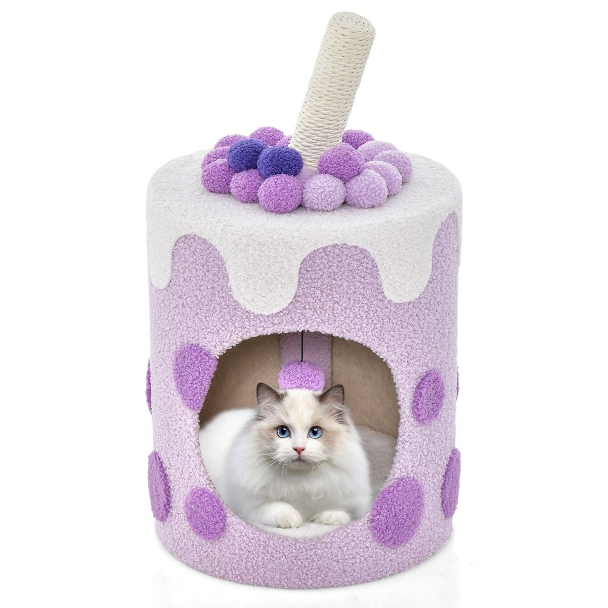 Albero per Gatti a Forma Di Bubble Tea, Mobile per Gatti Con Tiragraffi in Sisal Palline Appese 2 Colori