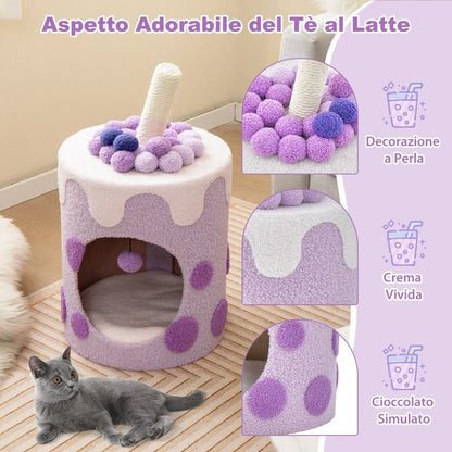 Albero per Gatti a Forma Di Bubble Tea, Mobile per Gatti Con Tiragraffi in Sisal Palline Appese 2 Colori