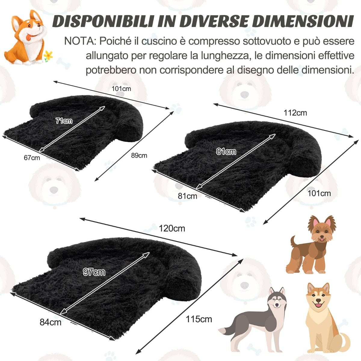 Cuccia per Cani in Peluche Con Fondo Antiscivolo Copertura Rimovibile E Lavabile, Letto Divano per Cani O Gatti 2 Colori 3 Dimensioni