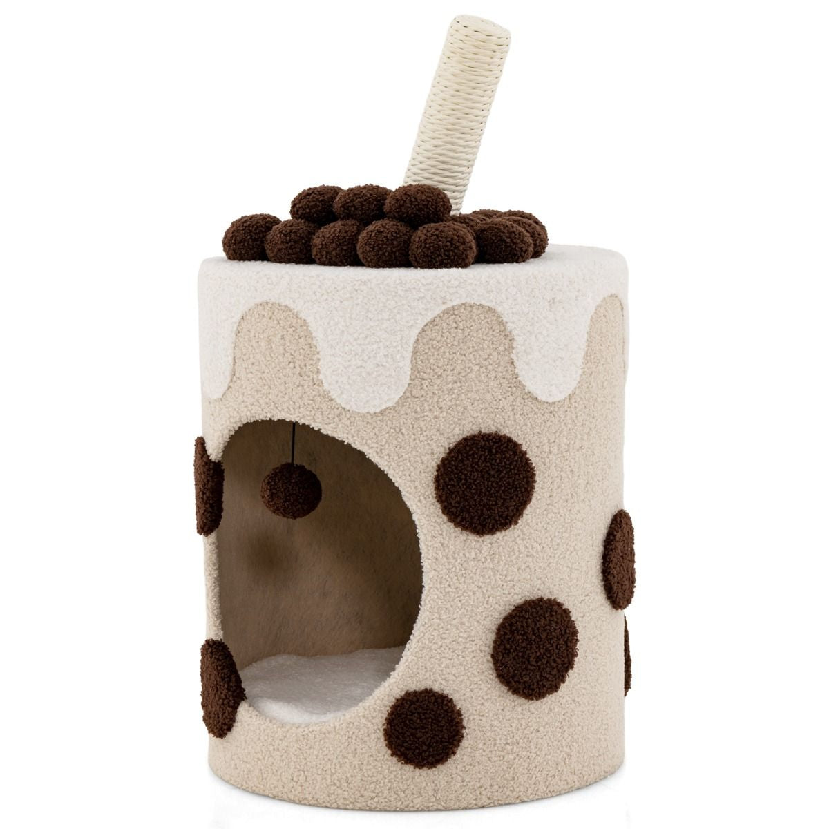 Albero per Gatti a Forma Di Bubble Tea, Mobile per Gatti Con Tiragraffi in Sisal Palline Appese 2 Colori