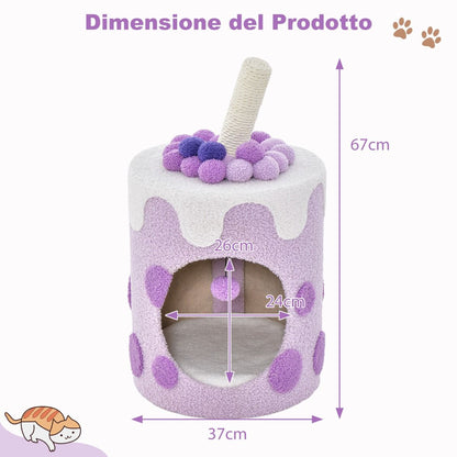 Albero per Gatti a Forma Di Bubble Tea, Mobile per Gatti Con Tiragraffi in Sisal Palline Appese 2 Colori