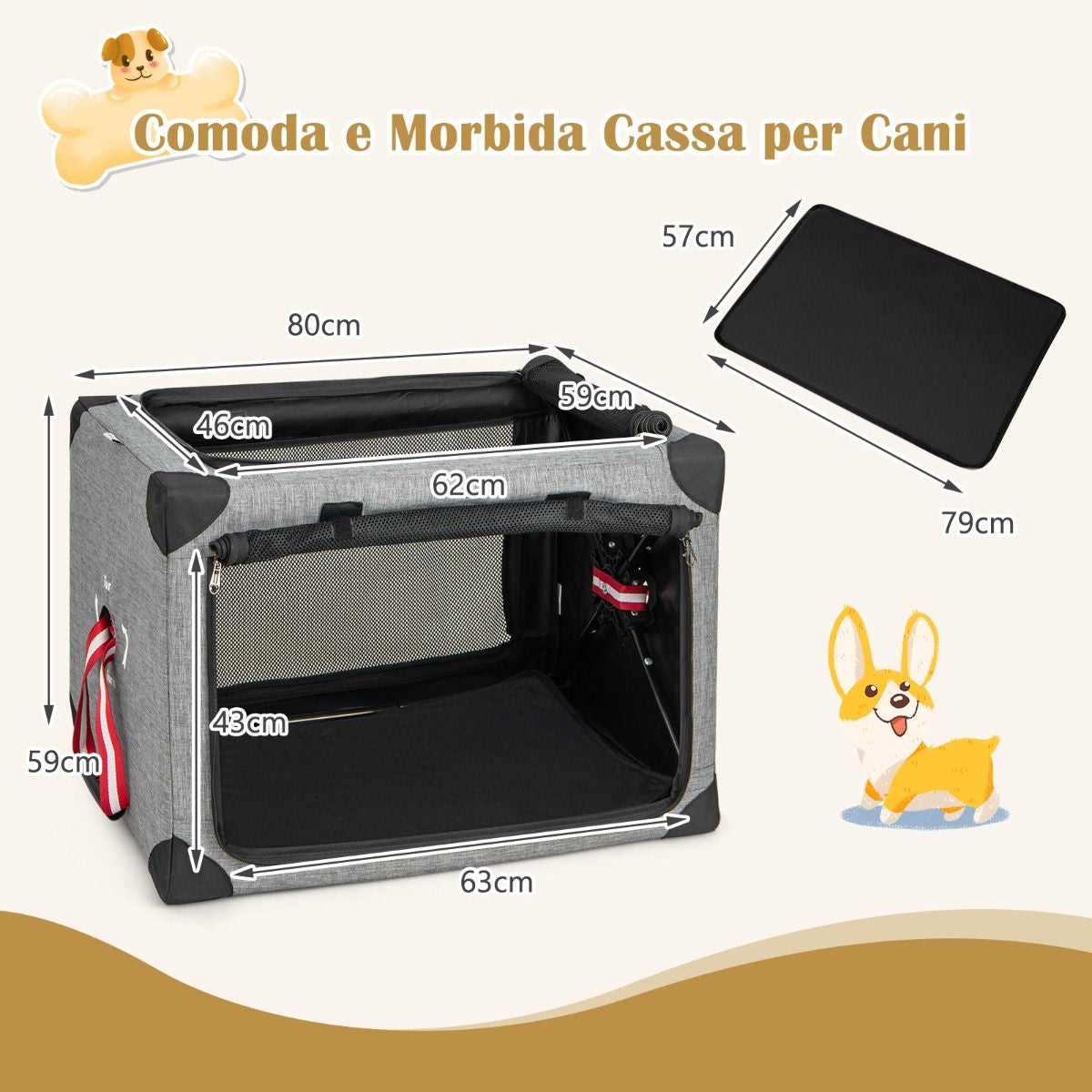 Trasportino per Cani Pieghevole Con 3 Aperture Telaio in Metallo, Kennel Portatile Morbido Da Viaggio 3 Dimensioni