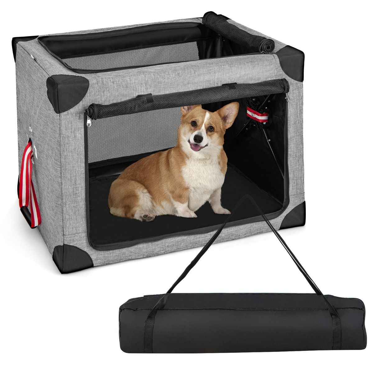 Trasportino per Cani Pieghevole Con 3 Aperture Telaio in Metallo, Kennel Portatile Morbido Da Viaggio 3 Dimensioni