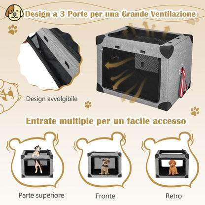 Trasportino per Cani Pieghevole Con 3 Aperture Telaio in Metallo, Kennel Portatile Morbido Da Viaggio 3 Dimensioni