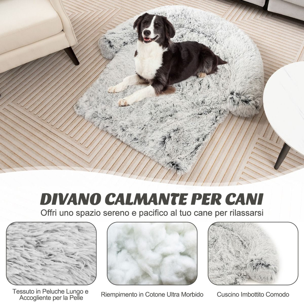 Cuccia per Cani in Peluche Con Fondo Antiscivolo Copertura Rimovibile E Lavabile, Letto Divano per Cani O Gatti 2 Colori 3 Dimensioni