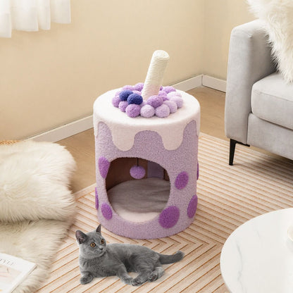 Albero per Gatti a Forma Di Bubble Tea, Mobile per Gatti Con Tiragraffi in Sisal Palline Appese 2 Colori