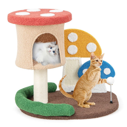 Albero per Gatti 4-In-1 Con Condo E Piattaforma Palo Avvolto in Sisal, Torre per Gattini a Forma Di Fungo Colorato