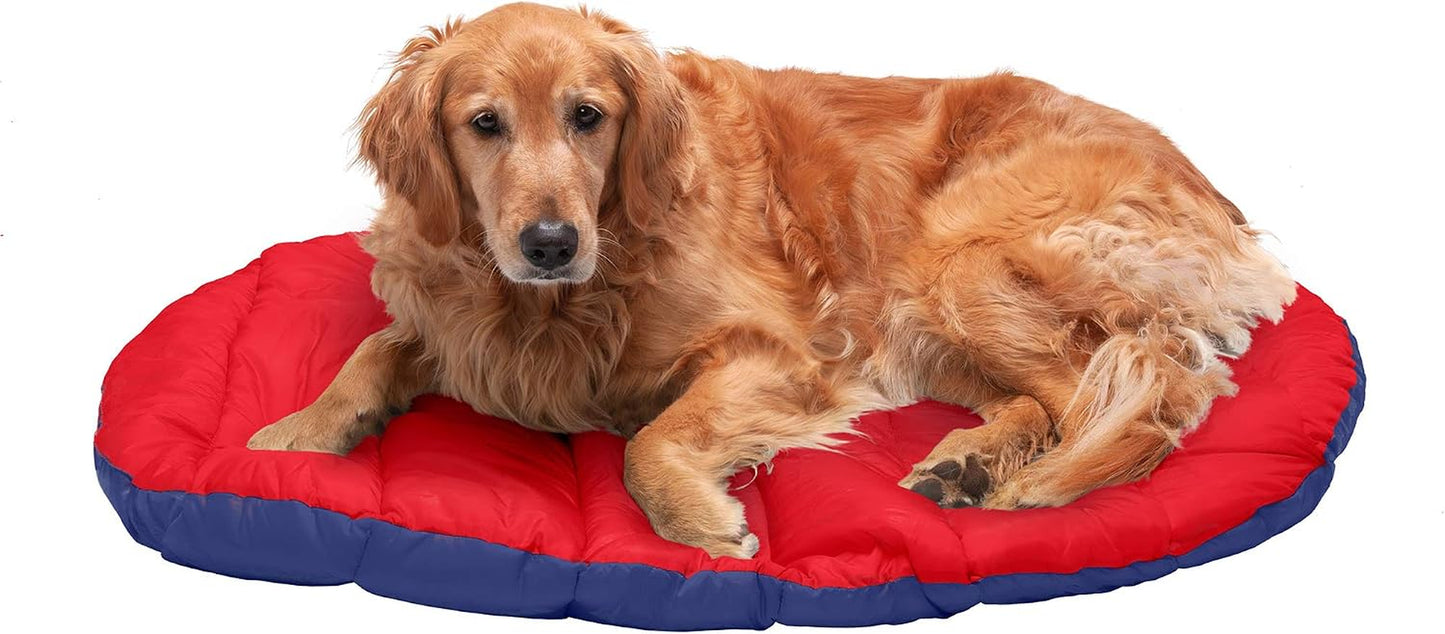 Large Dog Bed Trail Pup Travel Pillow Mat W/Stuff Sack, Washable - Flame Red/True Blue, Large