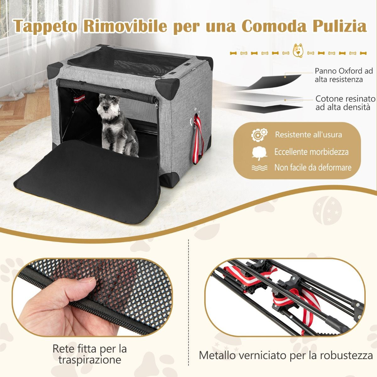 Trasportino per Cani Pieghevole Con 3 Aperture Telaio in Metallo, Kennel Portatile Morbido Da Viaggio 3 Dimensioni