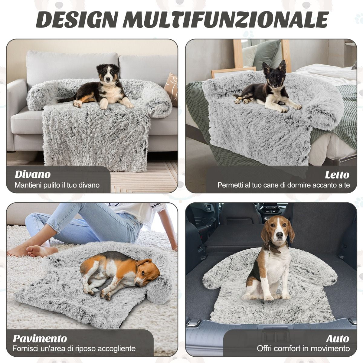Cuccia per Cani in Peluche Con Fondo Antiscivolo Copertura Rimovibile E Lavabile, Letto Divano per Cani O Gatti 2 Colori 3 Dimensioni